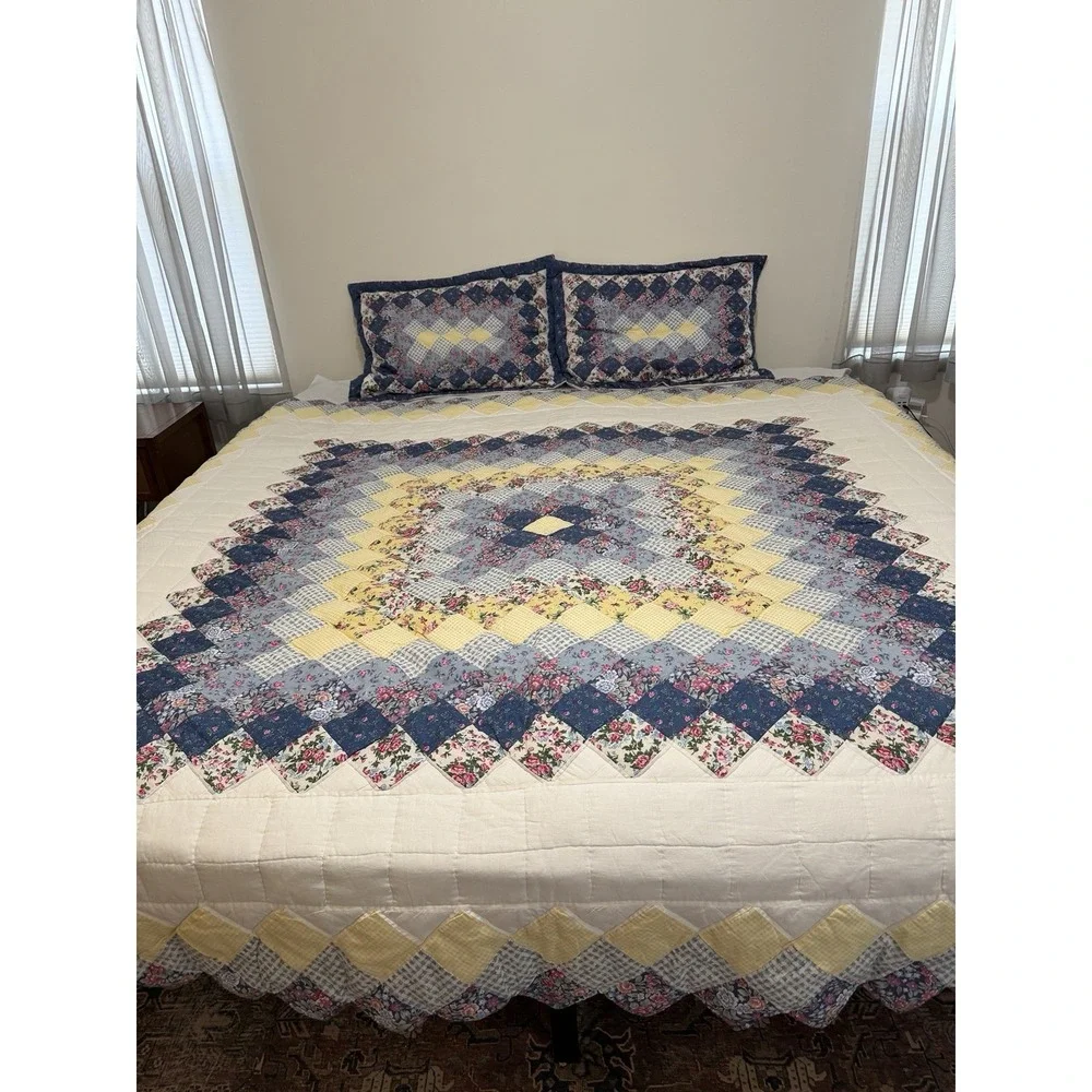 Vintage Sunham Home Fashions Cottage Patchwork Full/Queen Quilt & 2 Shams
